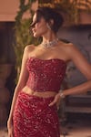 Roqa_Red Net Sequins Off-shoulder Designer Lehenga Set _Online_at_Aza_Fashions
