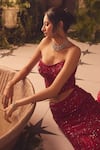Buy_Roqa_Red Net Sequins Off-shoulder Designer Lehenga Set _Online_at_Aza_Fashions