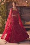 Buy_Roqa_Red Net Sequins Off-shoulder Designer Lehenga Set _at_Aza_Fashions
