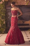 Shop_Roqa_Red Net Sequins Off-shoulder Designer Lehenga Set _Online_at_Aza_Fashions