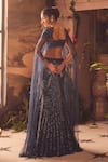 Shop_Roqa_Blue Net Sequins, Beads Round Neck Designer Embellished Lehenga Set _at_Aza_Fashions