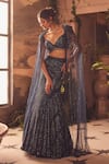 Buy_Roqa_Blue Net Sequins, Beads Round Neck Designer Embellished Lehenga Set _at_Aza_Fashions