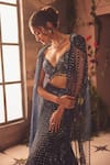 Roqa_Blue Net Sequins, Beads Round Neck Designer Embellished Lehenga Set _Online_at_Aza_Fashions