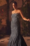 Roqa_Blue Net Beads Sweetheart Neck Lucent Designer Gown _Online_at_Aza_Fashions