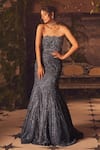 Buy_Roqa_Blue Net Beads Sweetheart Neck Lucent Designer Gown _at_Aza_Fashions