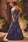 Roqa_Blue Net Sequins Off-shoulder Celestial Designer Gown _Online_at_Aza_Fashions