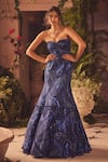 Buy_Roqa_Blue Net Sequins Off-shoulder Celestial Designer Gown _at_Aza_Fashions