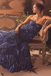 Buy_Roqa_Blue Net Sequins Off-shoulder Celestial Designer Gown _Online_at_Aza_Fashions