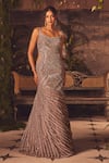 Buy_Roqa_Purple Net Beads, Sequins Square Neck Designer Meadow Gown _at_Aza_Fashions