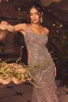 Roqa_Purple Net Beads, Sequins Square Neck Designer Meadow Gown _Online_at_Aza_Fashions