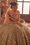 Roqa_Gold Net Sequins, Embroidery Open Neck Designer Lehenga Set _Online_at_Aza_Fashions