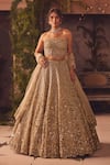 Buy_Roqa_Gold Net Sequins, Embroidery Open Neck Designer Lehenga Set _at_Aza_Fashions