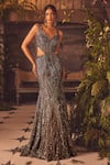 Buy_Roqa_Brown Net Sequins Sweetheart Neck Designer Gown _at_Aza_Fashions