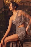 Roqa_Purple Net Sequins, Beads Sweetheart Designer Embellished Skirt And Blouse Set _Online_at_Aza_Fashions