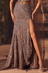 Shop_Roqa_Purple Net Sequins, Beads Sweetheart Designer Embellished Skirt And Blouse Set _Online_at_Aza_Fashions