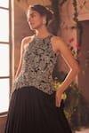 Roqa_Black Chinon Beads, Sequins Halter Neck Designer Eliana Gown _Online_at_Aza_Fashions