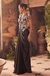 Buy_Roqa_Black Net, Modal, Satin Sequins, Embroidery, Beads Designer Blouse And Skirt Set _Online_at_Aza_Fashions