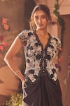 Shop_Roqa_Black Net, Modal, Satin Sequins, Embroidery, Beads Designer Blouse And Skirt Set _Online_at_Aza_Fashions