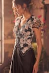 Roqa_Black Net, Modal, Satin Sequins, Embroidery, Beads Designer Blouse And Skirt Set _at_Aza_Fashions