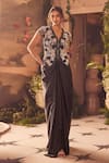 Buy_Roqa_Black Net, Modal, Satin Sequins, Embroidery, Beads Designer Blouse And Skirt Set _at_Aza_Fashions