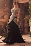 Buy_Roqa_Black Georgette, Net Sequins, Embroidery Designer Pre-draped Saree And Blouse Set _Online_at_Aza_Fashions