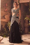 Buy_Roqa_Black Georgette, Net Sequins, Embroidery Designer Pre-draped Saree And Blouse Set _at_Aza_Fashions