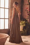 Shop_Roqa_Brown Georgette, Net Sequins, Beads Designer Pre-draped Saree And Blouse Set _at_Aza_Fashions