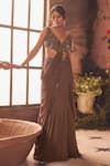 Buy_Roqa_Brown Georgette, Net Sequins, Beads Designer Pre-draped Saree And Blouse Set _at_Aza_Fashions