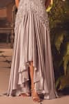 Buy_Roqa_Gray Satin Beads Off-shoulder Designer Venice Gown _Online_at_Aza_Fashions