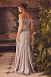 Shop_Roqa_Gray Satin Beads Off-shoulder Designer Venice Gown _at_Aza_Fashions
