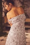 Shop_Roqa_Gray Satin Beads Off-shoulder Designer Venice Gown _Online_at_Aza_Fashions