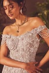 Roqa_Gray Satin Beads Off-shoulder Designer Venice Gown _at_Aza_Fashions