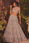 Shop_Roqa_Purple Net Sequins, Embroidery, Beads Halter Neck Designer Lehenga Set _Online_at_Aza_Fashions