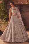 Buy_Roqa_Purple Net Sequins, Embroidery, Beads Halter Neck Designer Lehenga Set _at_Aza_Fashions