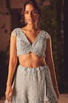 Shop_Roqa_Blue Net Beads, Sequins V-neck Designer Embroidered Lehenga Set _Online_at_Aza_Fashions
