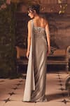 Shop_Roqa_Beige Modal, Satin Beads Sweetheart Neck Designer Sterling Saree Gown _at_Aza_Fashions