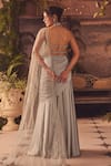 Shop_Roqa_Gray Modal, Satin, Net Beads High Neck Designer Pre-draped Saree And Blouse Set _at_Aza_Fashions
