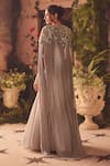 Shop_Roqa_Gray Net, Organza Beads, Sequins, Embroidery Designer Emerald Cape And Skirt Set _at_Aza_Fashions
