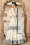Shop_Preevin_White Cotton, Tulle, Net Embroidery, Mirrors V-neck Foliage Floral Lehenga Set _at_Aza_Fashions