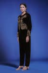 Samyukta Singhania_Black Polyester Embroidery Round Neck Velvet Jacket And Pant Set _Online_at_Aza_Fashions