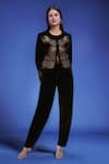 Buy_Samyukta Singhania_Black Polyester Embroidery Round Neck Velvet Jacket And Pant Set _Online_at_Aza_Fashions