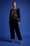 Buy_Samyukta Singhania_Black Polyester Embroidery Round Neck Velvet Jacket And Pant Set _at_Aza_Fashions