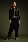 Buy_Samyukta Singhania_Black Polyester Embroidery Round Neck Velvet Jacket And Pant Set _at_Aza_Fashions
