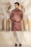 Char Chaand_Brown Satin, Silk Printed Kurta _Online_at_Aza_Fashions