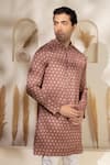 Shop_Char Chaand_Brown Satin, Silk Printed Kurta _Online_at_Aza_Fashions