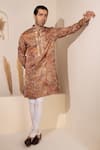 Char Chaand_Gold Silk Embroidery Designer Kurta _Online_at_Aza_Fashions