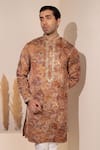 Shop_Char Chaand_Gold Silk Embroidery Designer Kurta _Online_at_Aza_Fashions