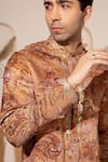 Char Chaand_Gold Silk Embroidery Designer Kurta _at_Aza_Fashions