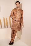 Char Chaand_Gold Silk Embroidery Copper Designer Kurta Pant Set _at_Aza_Fashions