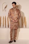 Shop_Char Chaand_Gold Silk Embroidery Copper Designer Kurta Pant Set _at_Aza_Fashions